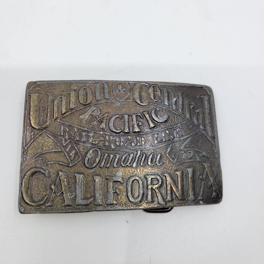 Vintage Union Central Pacific Railroad Belt Buckle Omaha California Brass Tone